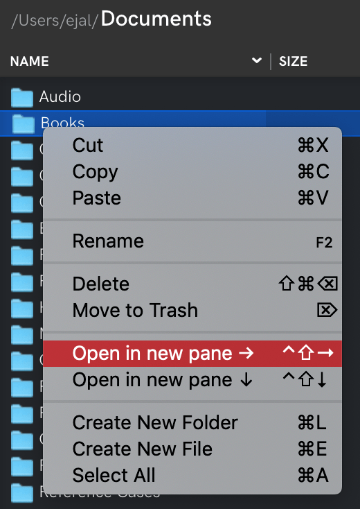 Context menu for a folder on Mac