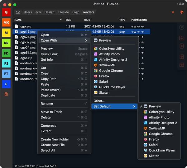 Open With submenu on Mac