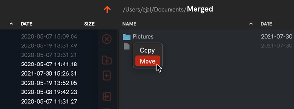 Fileside's copy/move menu
