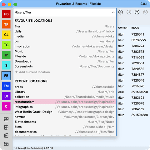 Screenshot of feature Faves & recents