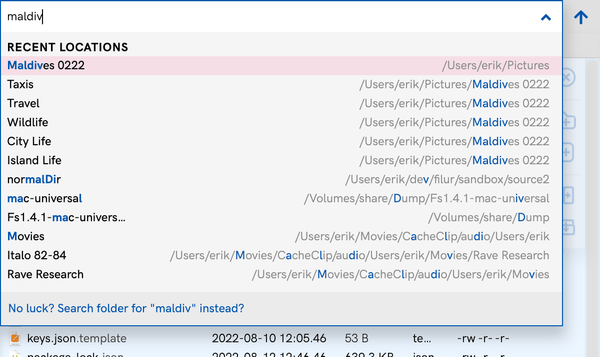 Filtered locations menu