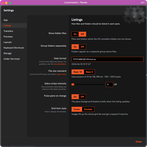 Screenshot of feature Customization