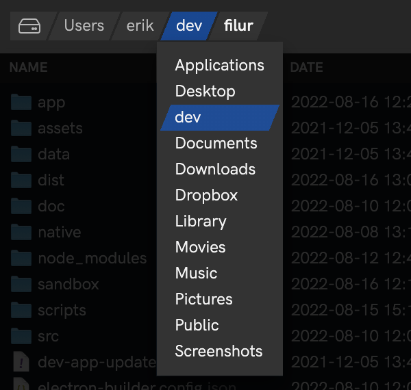 Path segment menu