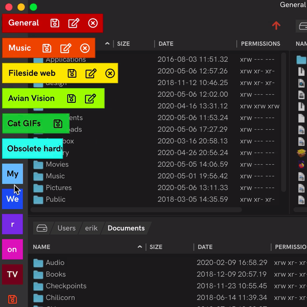 Fileside's saved layouts