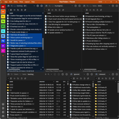 Screenshot of feature Tiled folder panes