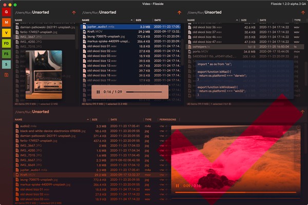A screenshot of Fileside with open previews